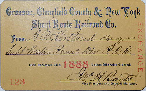 CRESSON CLEARFIELD COUNTY & NEW YORK SHORT ROUTE RAILROAD CO PASS