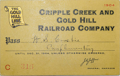 CRIPPLE CREEK AND GOLD HILL RAILROAD COMPANY PASS