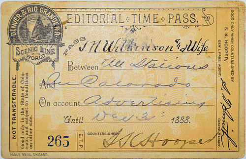 DENVER & RIO GRANDE RAILWAY PASS