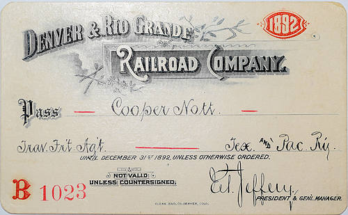 DENVER & RIO GRANDE RAILROAD COMPANY PASS