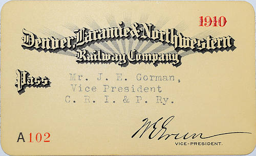 DENVER LARAMIE & NORTHWESTERN RAILWAY COMPANY PASS