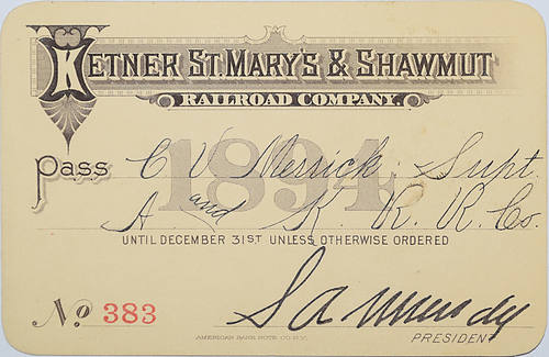 KETNER ST MARY'S & SHAWMUT RAILROAD COMPANY PASS