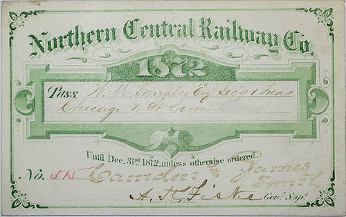 NORTHERN CENTRAL RAILROAD COMPANY PASS