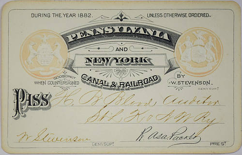 PENNSYLVANIA AND NEW YORK CANAL & RAILROAD PASS