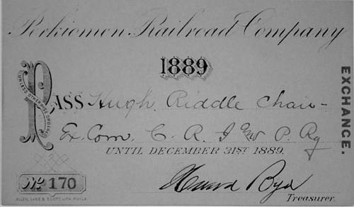 PERKIOMEN RAILROAD COMPANY PASS