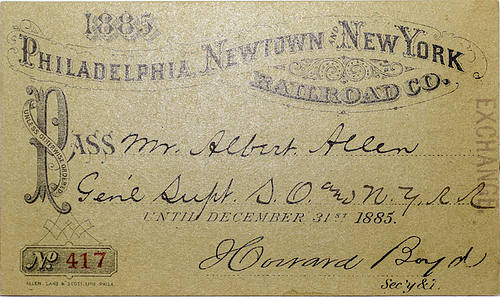 PHILADELPHIA NEWTOWN & NEW YORK RAILROAD CO. PASS