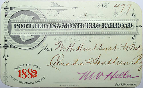PORT JERVIS & MONTICELLO RAILROAD PASS