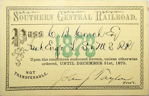 SOUTHERN CENTRAL RAILROAD PASS