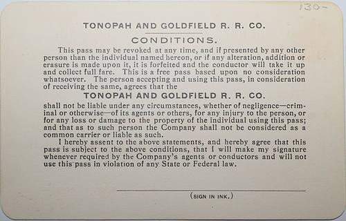 TONOPAH & GOLDFIELD RAILROAD PASS