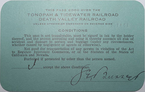 TONOPAH & TIDEWATER RAILROAD COMPANY PASS