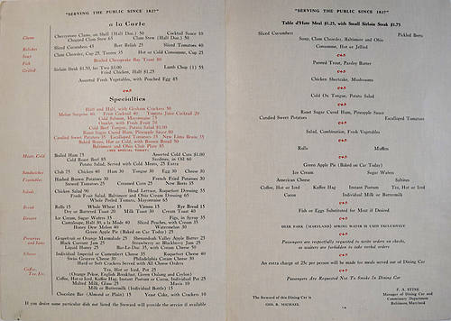BALTIMORE & OHIO MENU