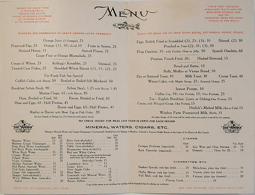 DENVER & RIO GRANDE MENU