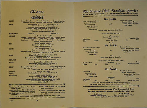 DENVER & RIO GRANDE WESTERN MENU