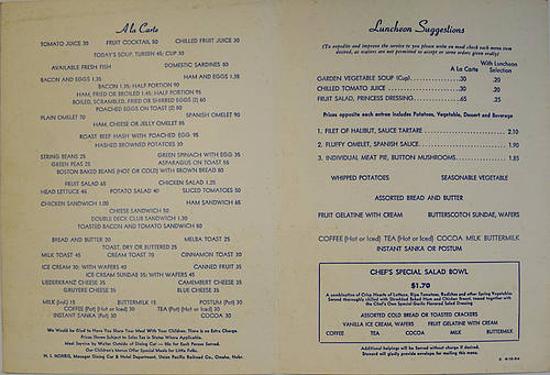 UNION PACIFIC MENU