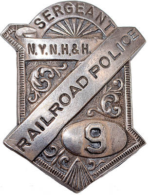 NYNH&H RAILROAD POLICE SERGEANT 9 BADGE