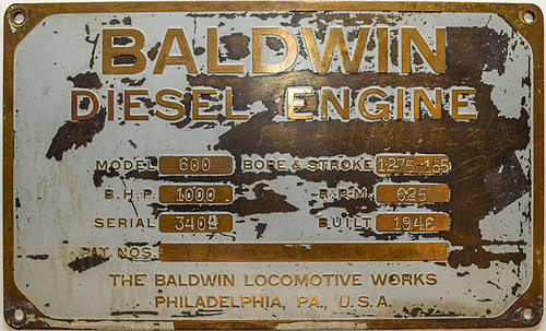 BALDWIN DIESEL ENGINE PLATE