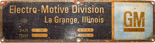 ELECTRO MOTIVE DIVISION / GM BUILDERS PLATE