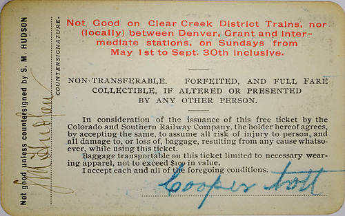 COLORADO & SOUTHERN RAILWAY COMPANY PASS