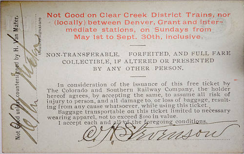 COLORADO & SOUTHERN RAILWAY COMPANY PASS