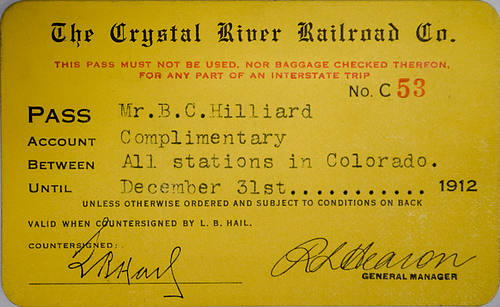 CRYSTAL RIVER RAILROAD CO. PASS