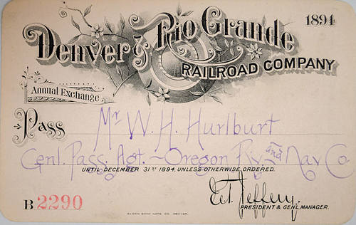 DENVER & RIO GRANDE RAILROAD COMPANY PASS