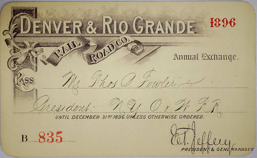 DENVER & RIO GRANDE RAILROAD COMPANY PASS