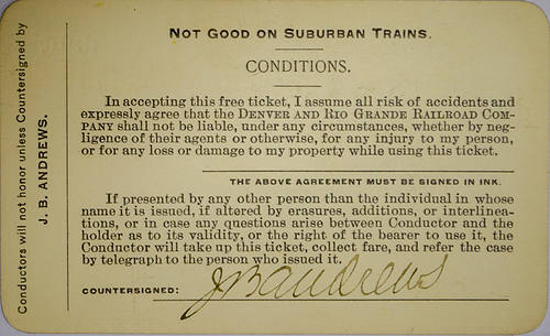 DENVER & RIO GRANDE RAILROAD COMPANY PASS