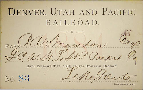 DENVER UTAH & PACIFIC RAILROAD PASS