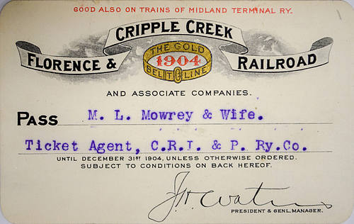 FLORENCE & CRIPPLE CREEK RAILROAD PASS