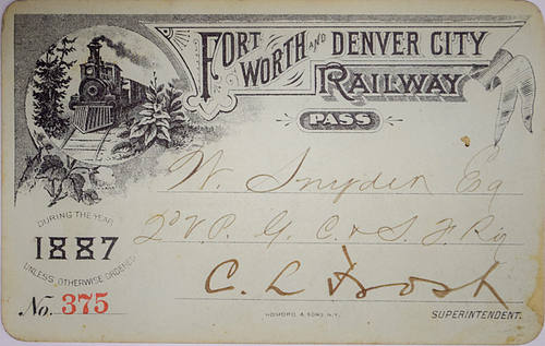 FORT WORTH & DENVER CITY RAILWAY PASS
