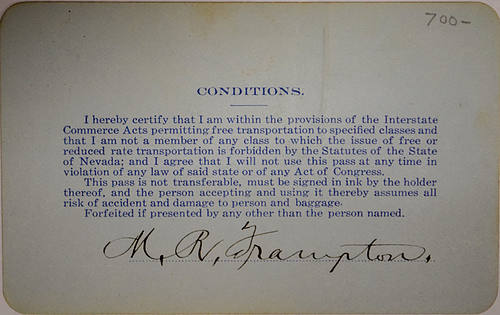 LAS VEGAS & TONOPAH RAILROAD CO PASS