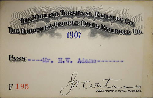 MIDLAND TERMINAL RAILROAD CO/ FLORENCE & CRIPPLE CREEK RAILROAD CO PASS