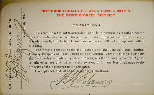 MIDLAND TERMINAL RAILROAD CO/ FLORENCE & CRIPPLE CREEK RAILROAD CO PASS
