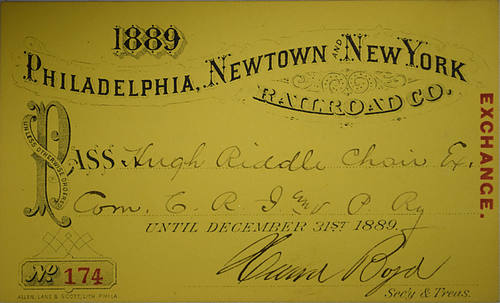PHILADELPHIA NEWTOWN & NEW YORK RAILROAD CO PASS