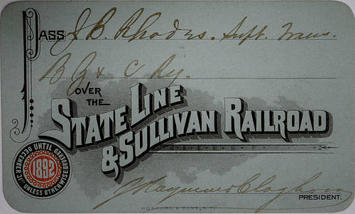STATE LINE & SULLIVAN RAILROAD PASS