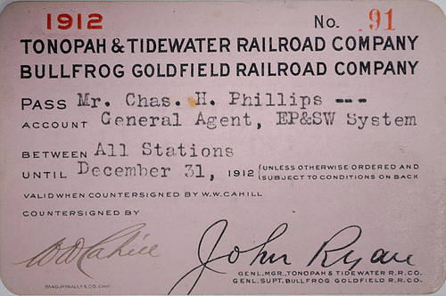 TONOPAH & TIDEWATER RAILROAD COMPANY, BULLFROG GOLDFIELD RAILROAD COMPANY PASS