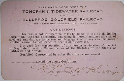 TONOPAH & TIDEWATER RAILROAD COMPANY, BULLFROG GOLDFIELD RAILROAD COMPANY PASS