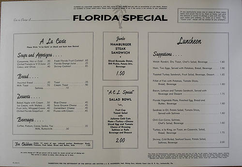 ATLANTIC COAST LINE MENU