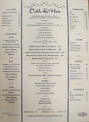 BALTIMORE & OHIO MENU
