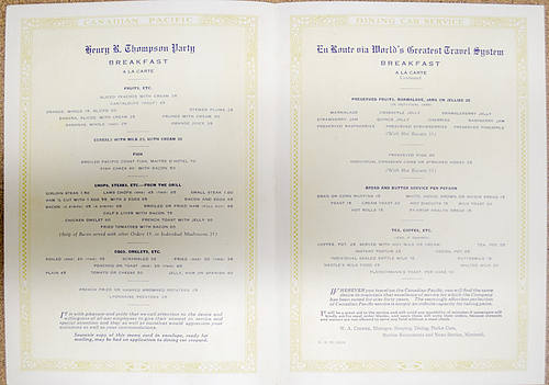 CANADIAN PACIFIC MENU
