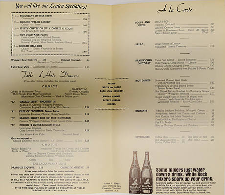 ERIE LACKAWANNA MENU