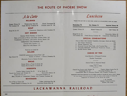 LACKAWANNA RAILROAD MENU