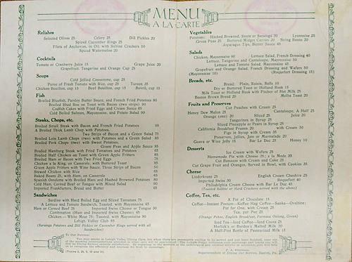 LEHIGH VALLEY RAILROAD MENU