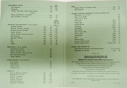 ROCK ISLAND LINES BEVERAGE LIST