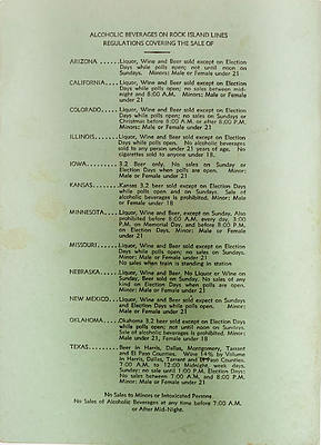 ROCK ISLAND LINES BEVERAGE LIST