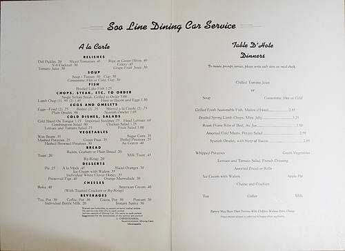 SOO LINE MENU