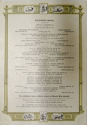 UNION PACIFIC DINNER MENU