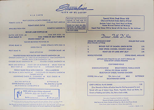 UNION PACIFIC MENU
