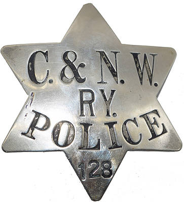 C&NWRY POLICE 128 BADGE