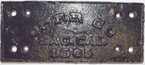 CPRR CO SAC. CAL 1865 PLATE